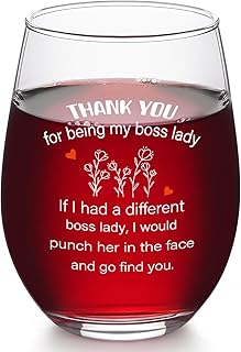 Futtumy Boss Lady Gifts, Bosses Day Gifts for Women, Thank You for Being My Boss Lady Wine Glass, Funny Boss Day Gift Office Christmas Birthday Retirement Gift for Women Manager, 17 Oz