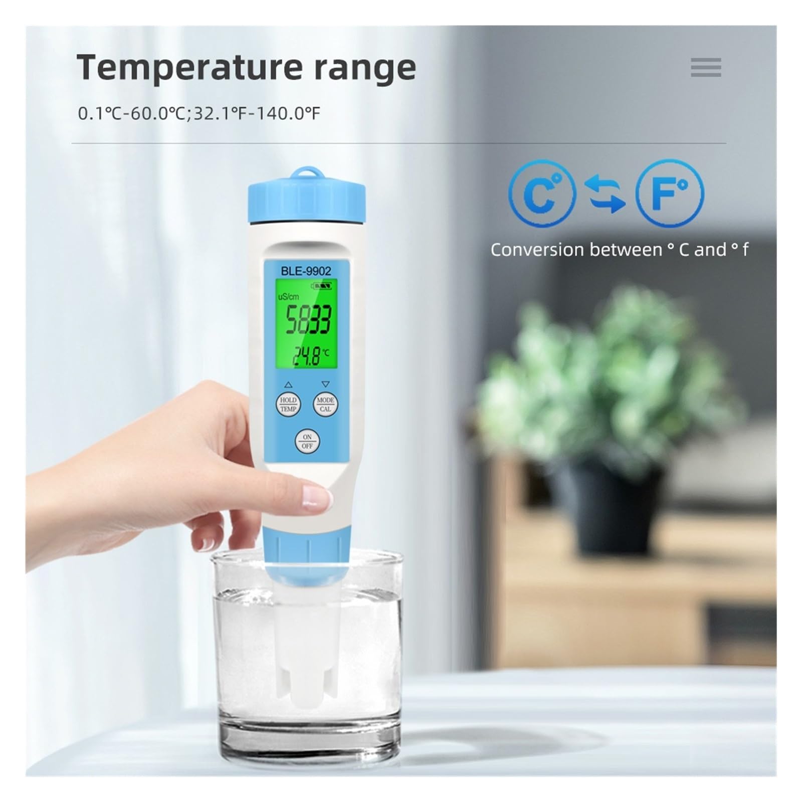 3 in 1 Strumento for Il Test Acqua PH/EC/Temp del Misuratore di PH Bluetooth con Retroilluminazione Tester for Monitor della qualità Acqua Digitale for Acquario