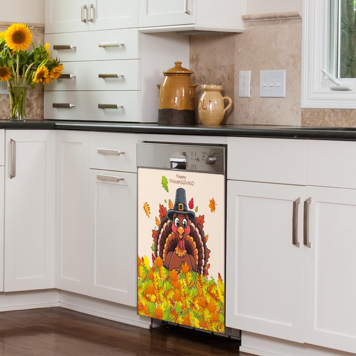 Magnetic Dishwasher Cover Thanksgiving Turkey Autumn Dishwasher Covers Decorative for The Front,Magnetics Refrigerator Cover Panel Decal Skin for Kitchen Magnet Cabinet Appliance 23"X26"