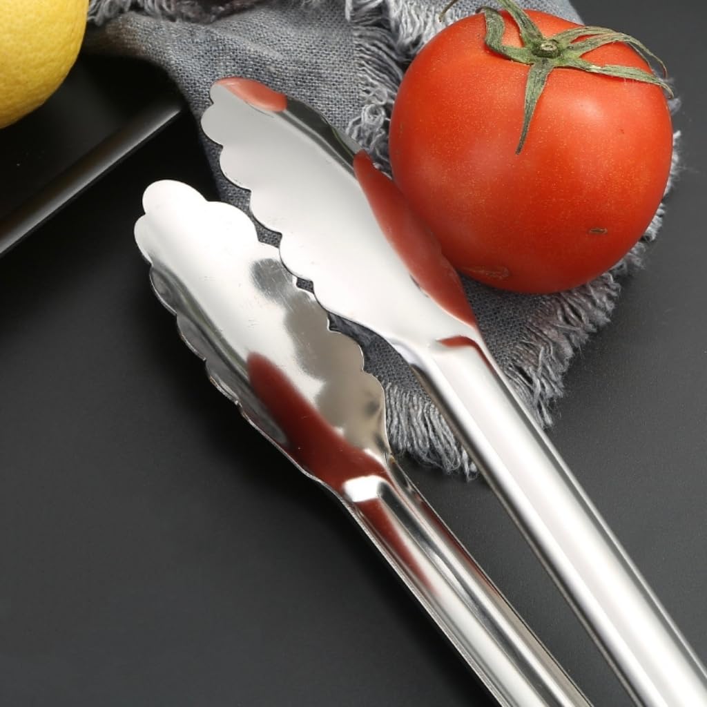 Pinzas para servir, pinzas de buffet, pinzas de acero inoxidable para servir alimentos, pinzas pequeñas de acero inoxidable, pinzas para aperitivos, juego de 12 (5 pulgadas) (plateado)