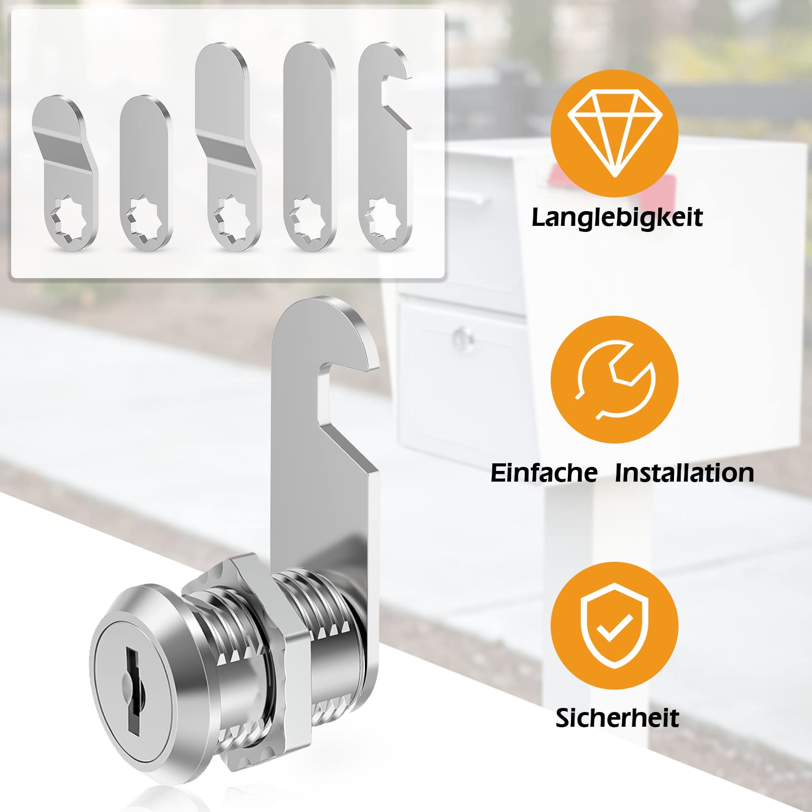 VOCIBO Letterbox Lock, 4 Keys, Comes with 5 Different Lock Plates, Letter Box Lock 20 mm, Locker Lock, Diameter 18 mm - Image 4