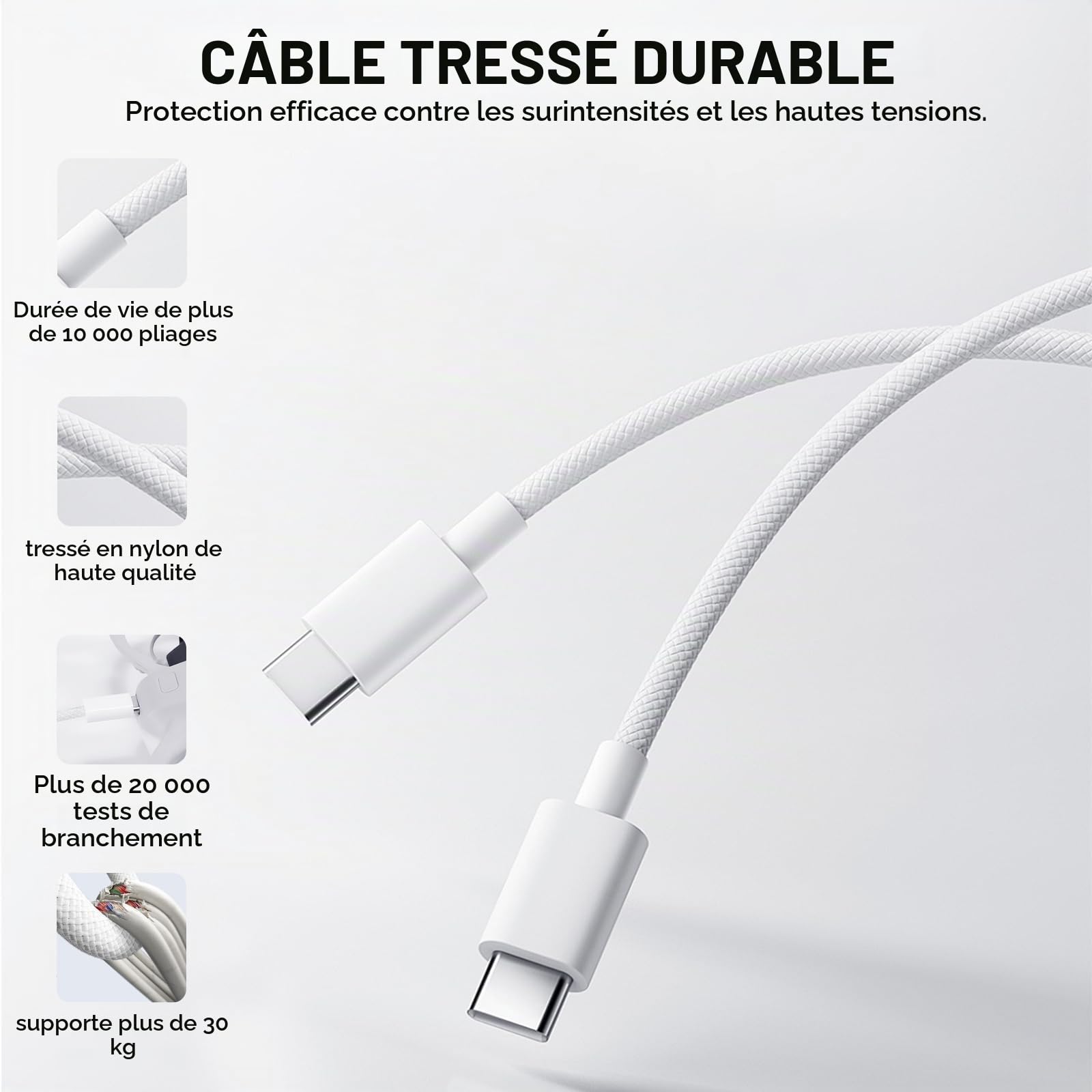 FPVtosky 65W USB-C Chargeur Alimentation avec Charge Rapide,Technologie GaN,Compatible avec DJI Lito X1/Neo/Mini 5Pro/4/3/4k/Air 3S/Avata 2/Avata 360,Osmo Pocket 3/4,Hub,avec câble C vers C(Blanc)