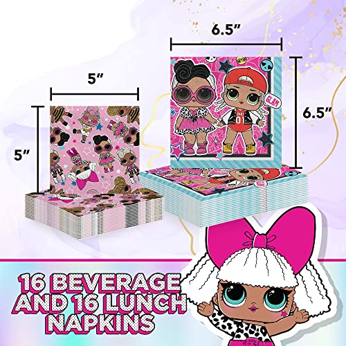 Amscan Lol Surprise Party Dinnerware Bundle For 8 - Dinner Plates 9", Dessert Plates 7", Beverage Napkins 5", Luncheon Napkins 6.5" - Kid Girls Pink Birthday Party Paper Disposable Supply Decorations #TOP2