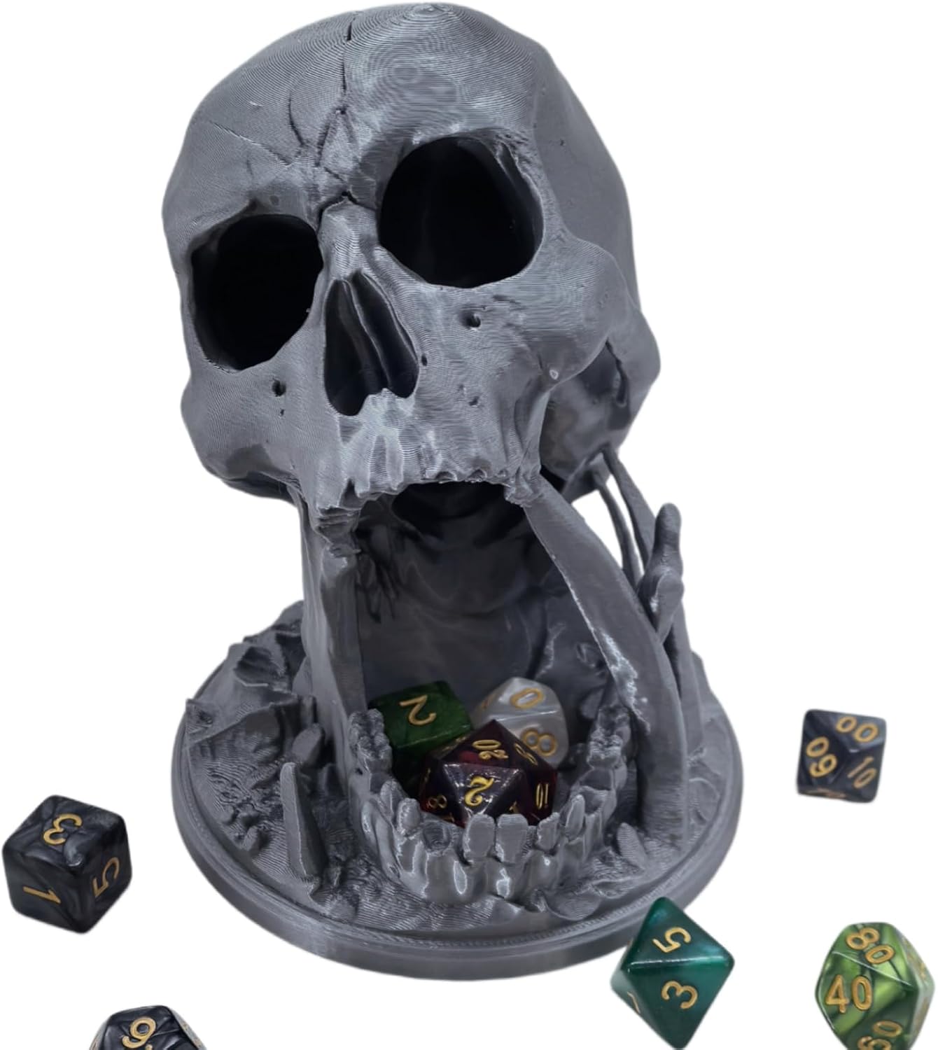 Skull Dice Tower Dungeons and Dragons 22mm D20 Miniature Wargaming RPG abletop Roleplaying Game Jail D&D (Random 7PCS D20 Dice Set Included) (Black)