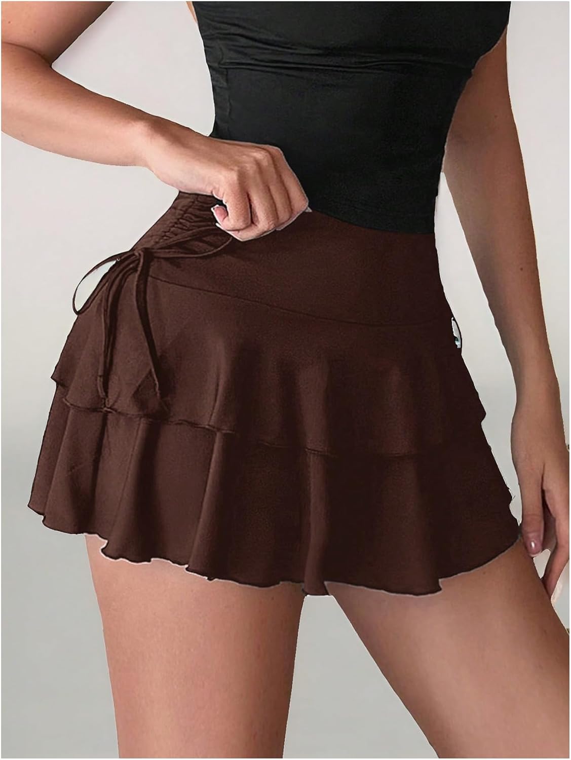 Verdusa Women's Y2k Ruffle Mini Skirt Bow Side Flowy A Line Cute Short Skirts Casual Skorts - Image 4