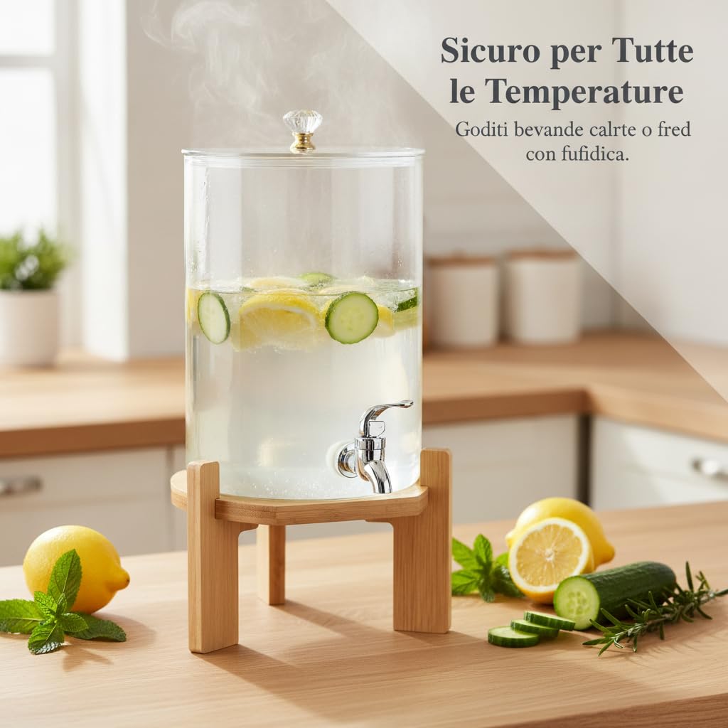 Dispenser Bevande in Vetro Nordico, Struttura in vetro, Contenitore fresco, Buffet e ricevimenti, Per ristoratori catering, Nordico, con rubinetto in acciaio inossidabile