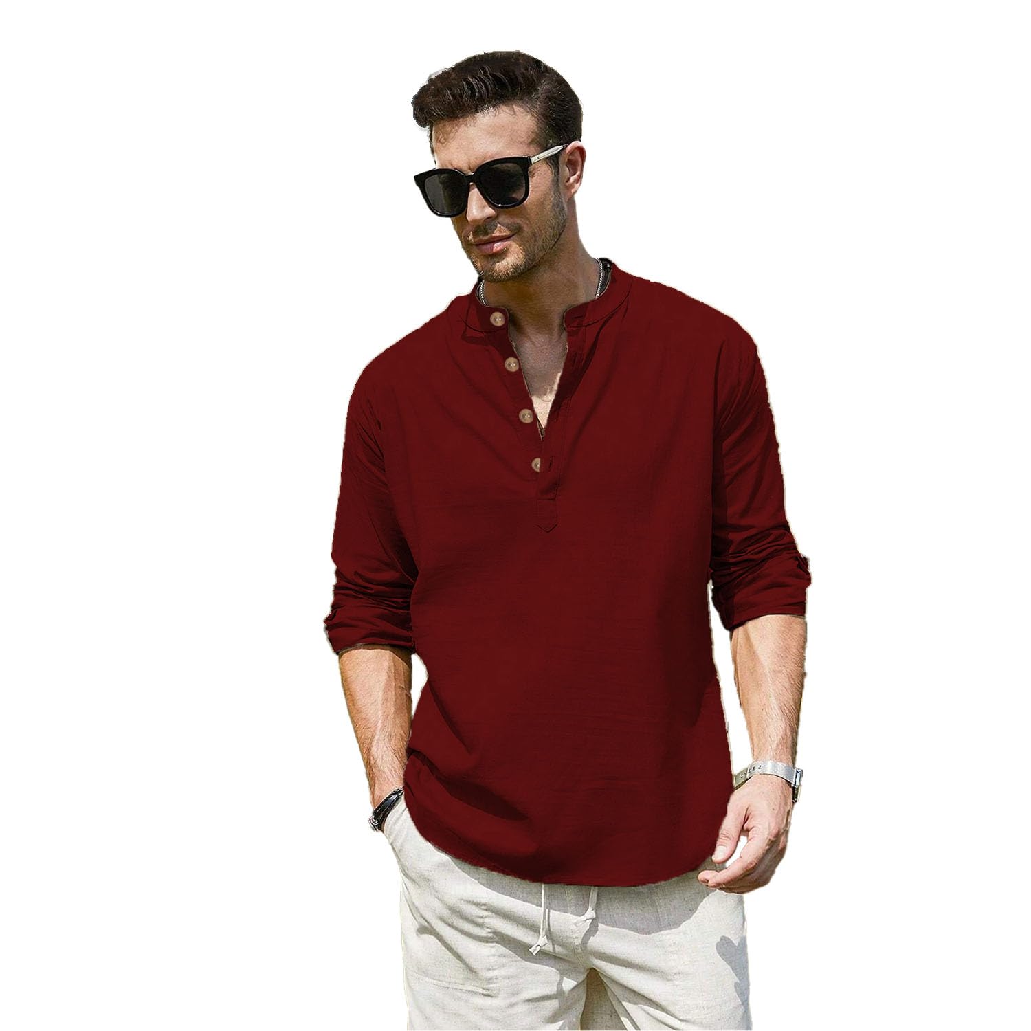 vida loca Men Full Sleeve Solid Cotton Blend Straight Slim Fit Kurta Shirt for Men's.-picture-20