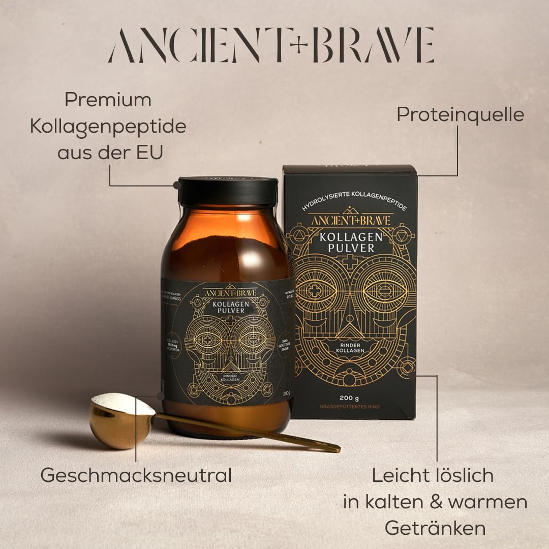 Ancient + Brave True Collagen | 200 g | 33 Portionen | Kollagen | Rinderkollagen, Kollagenhydrolysat Typ I, Proteinquelle, Ohne Zucker & Zusatzstoffe