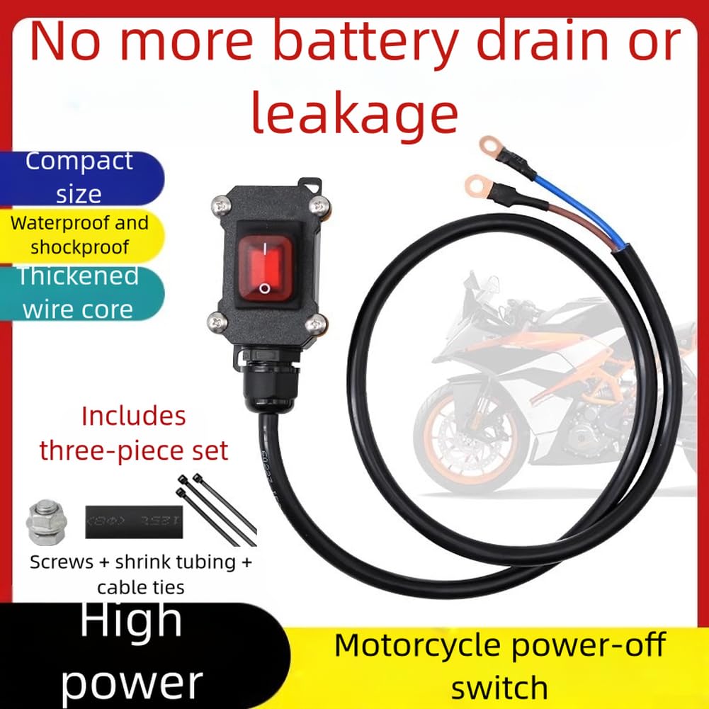 Interruttore di scollegamento della batteria per moto, 12 V 24 V CC, con struttura impermeabile e cavo isolato per un'affidabile interruzione di corrente e protezione della batteria (100 cm)