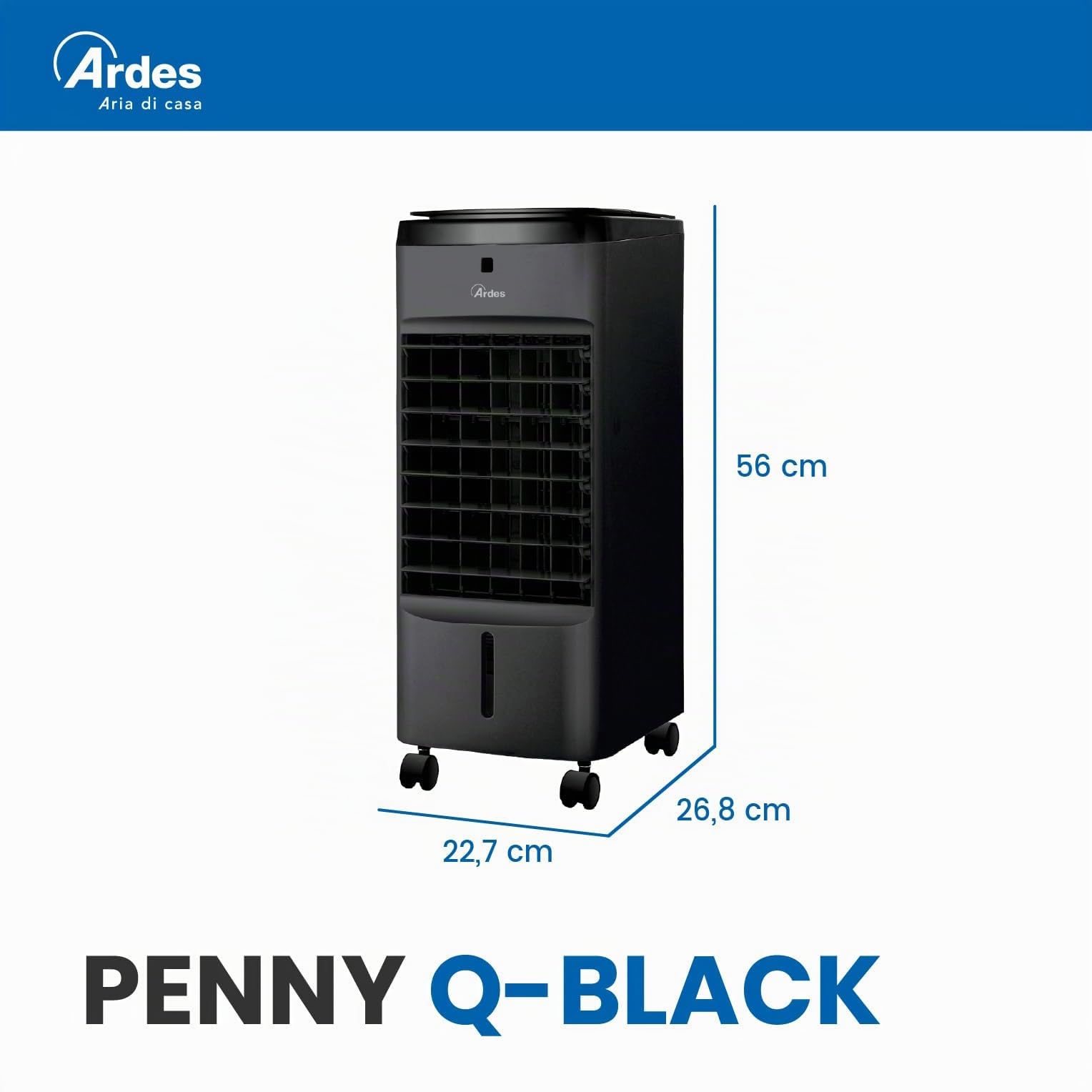 Ardes AR5AMR08 Penny Rafraîchisseur d'ambiance avec roues numériques, minuteur et télécommande, capacité du réservoir 4 L, noir