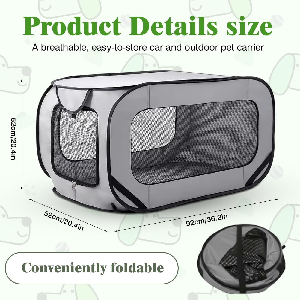 Trasportino per cani pieghevole, 92 x 52 x 52 cm, doppia porta pop-up, in tessuto Oxford, traspirante, robusto, trasportino per cani e gatti fino a 29,5 kg (grigio)