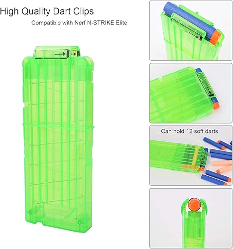 Miniatura 2 de OIMIO Clips de bala suaves de 12 dardos de recarga rápida, clips de revista para pistola de dardos de juguete Nerf, 4 piezas (rojo)