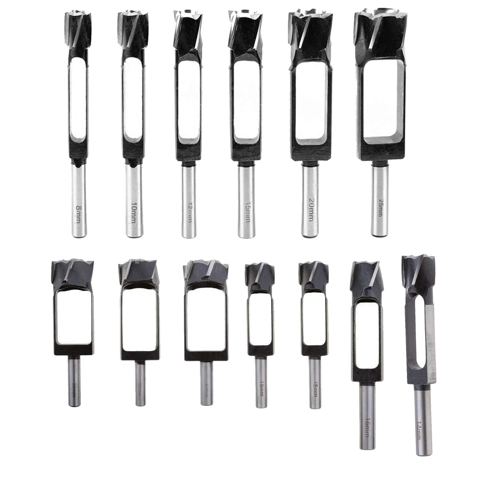 Lot de 13 forets à tenons coniques pour travail du bois - Diamètre : 8 mm, 10 mm, 12 mm, 14 mm, 15 mm, 16 mm, 18 mm, 19 mm, 20 mm, 25 mm, 30 mm, 35 mm, 40 mm