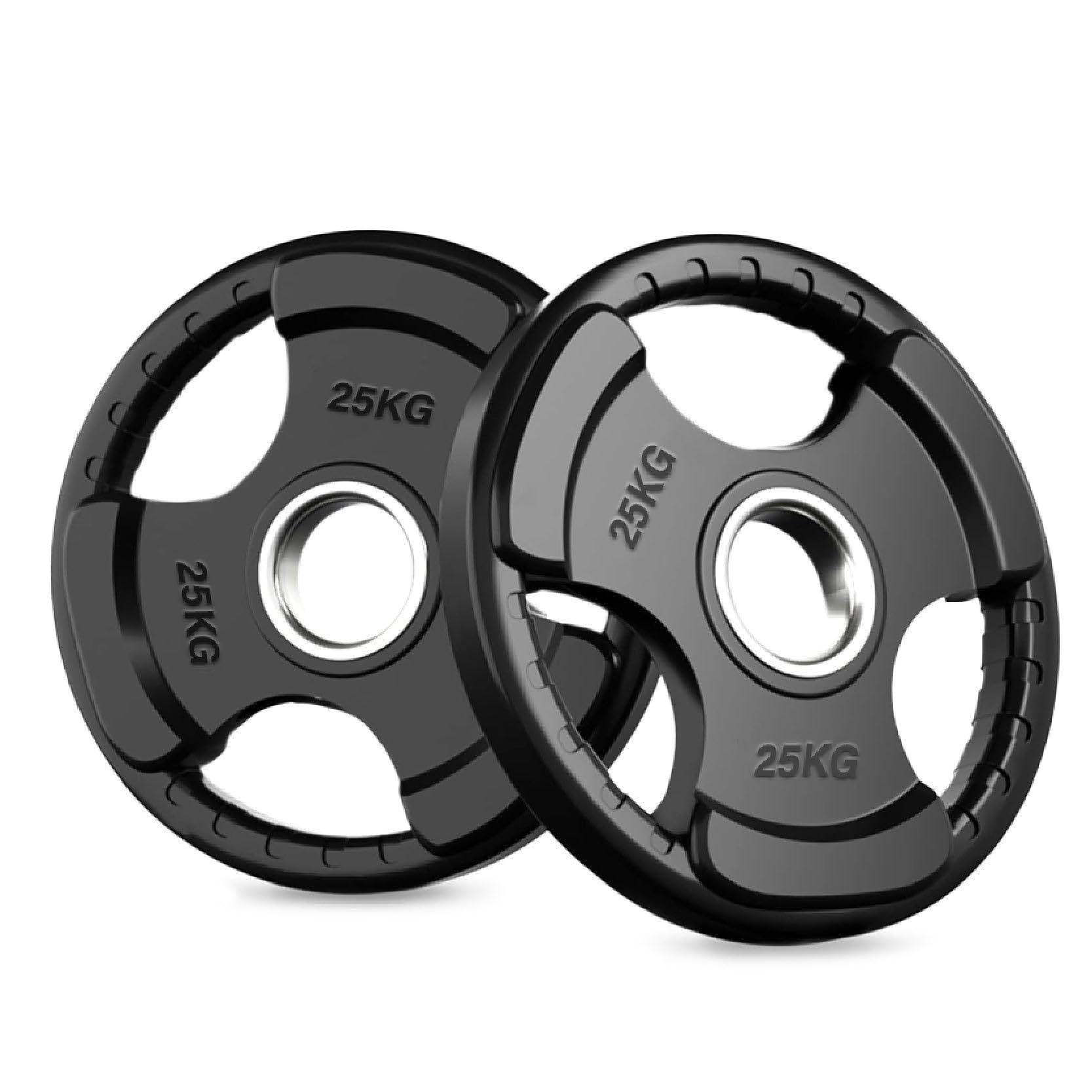 Rubber-Coated Tri-Grip Olympic Weight Plates – 2" Cast Iron Core with Protective Rubber – Individual Plates & Sets (1.25kg to 100kg) – Home & Commercial Gym