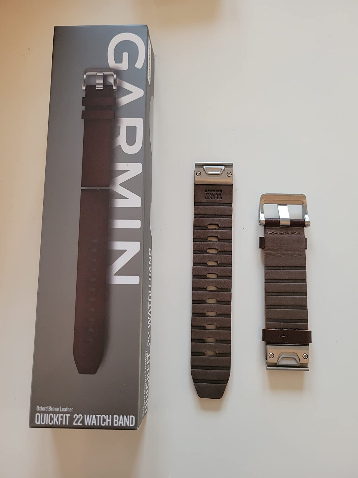 Garmin QuickFit 22 Watch Band Chestnut Leather (010-12863-05