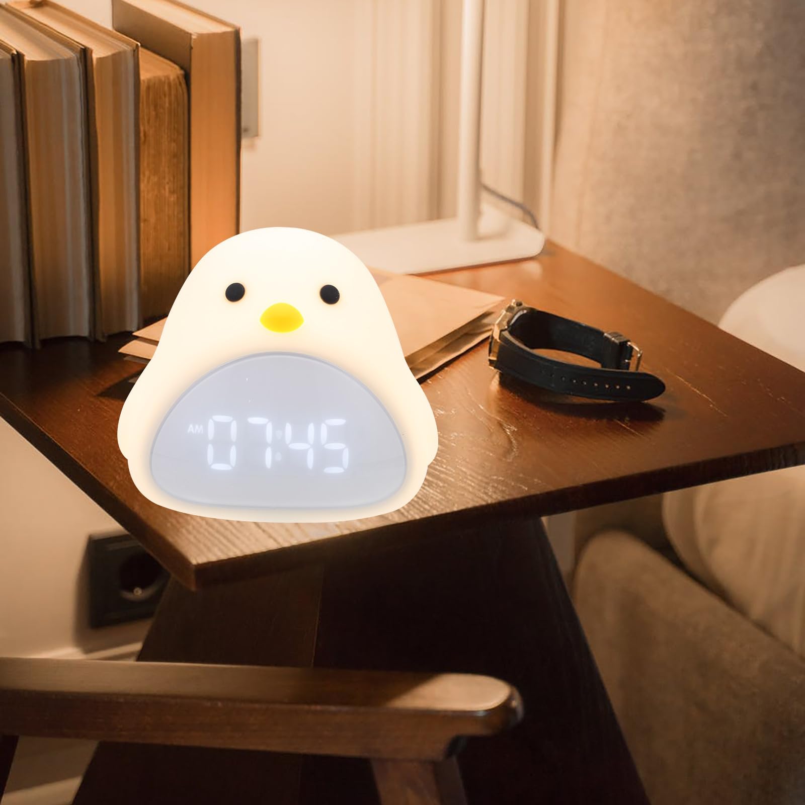 Reloj Despertador Infantil Luz Nocturna, Diseño Moderno y Silencioso, Batería 1200mah para Dormitorio y Uso Hogar