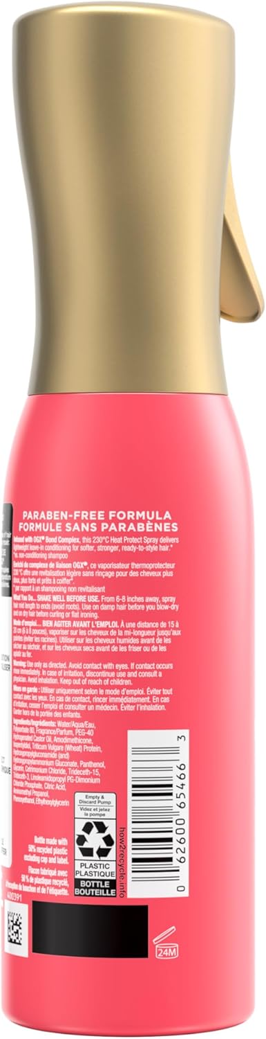 OGX Repair & Protect Bond Protein 230°C Heat Protect Spray, Thermal Protection Spray for Targeted Damage Repair & Protection from Heat Damage, 193 mL - Image 8