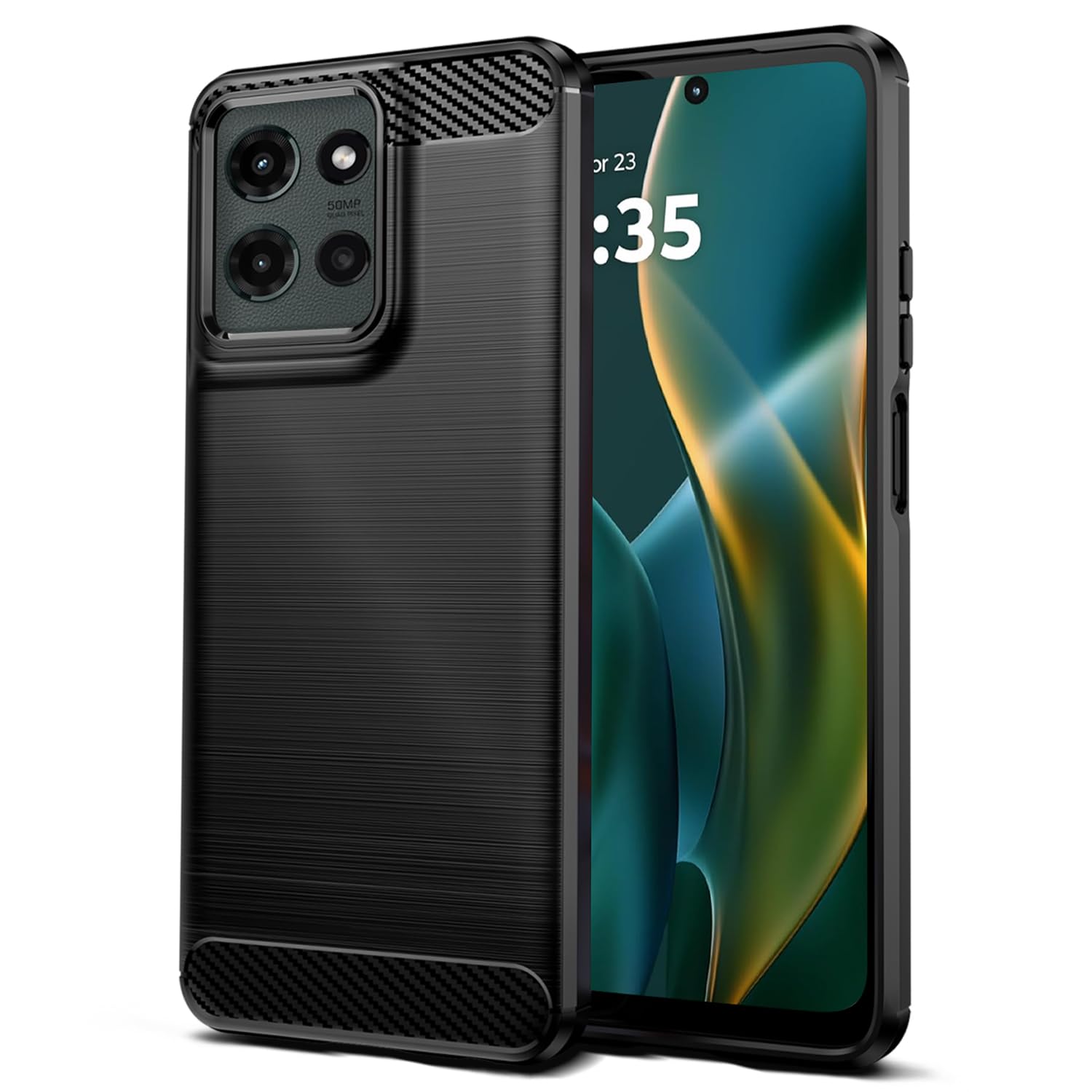 Qiinogow Case Compatible with Motorola Moto G 5G 2025/G Play 2025, Slim Fit Phone Cover with Shock-Absorption, Carbon Fiber TPU Rubber Protective Case