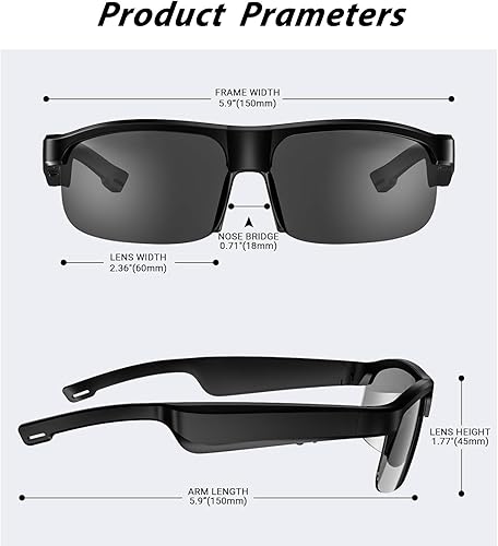 Miniatura 5 de Lentes inteligentes, lentes de sol polarizados Bluetooth con micrófono y altavoces integrados, oreja abierta, asistente de voz, protección UV (LV-M6