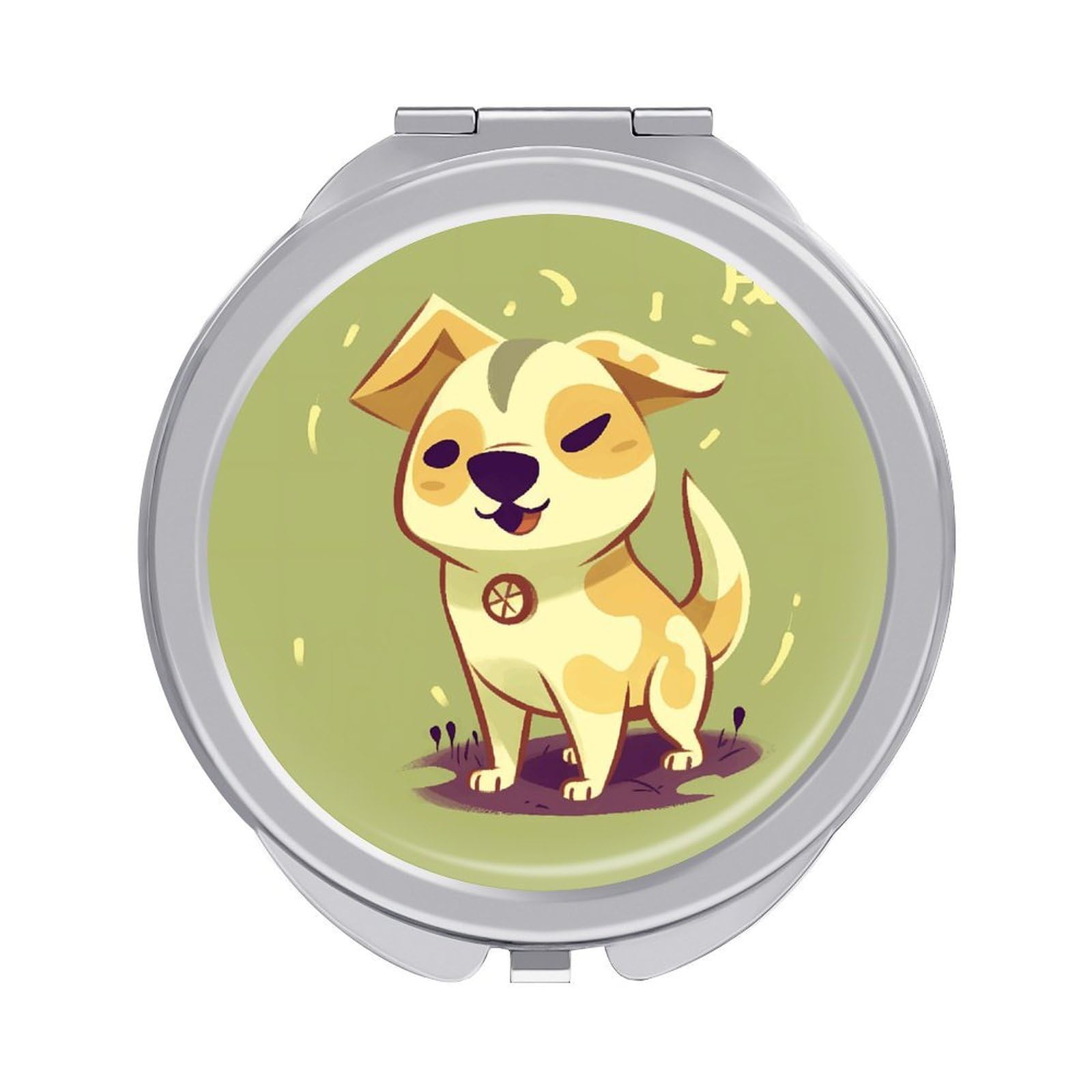 JTREHY Cartoon Puppy Makeup Mirror Silver Mirror Surface Folding Makeups Mirrors Lightweight Durable Looking Glass for Suitable Traveling Handbag and Purses