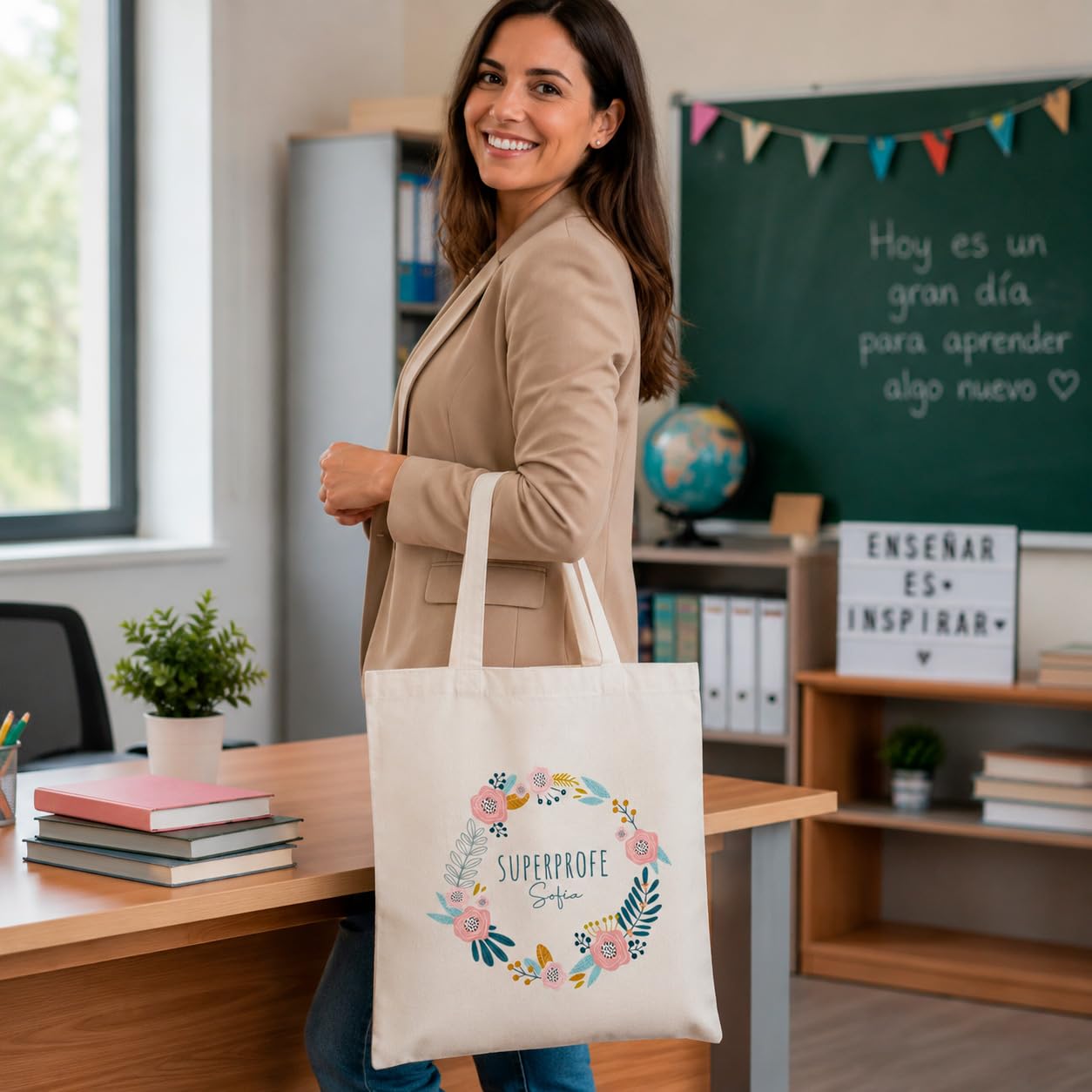 Genérico Bolsa Tote Personalizada SuperProfe Asas Largas Multiuso Compra Tote Bag Bolso Shopper regalo profesora profe