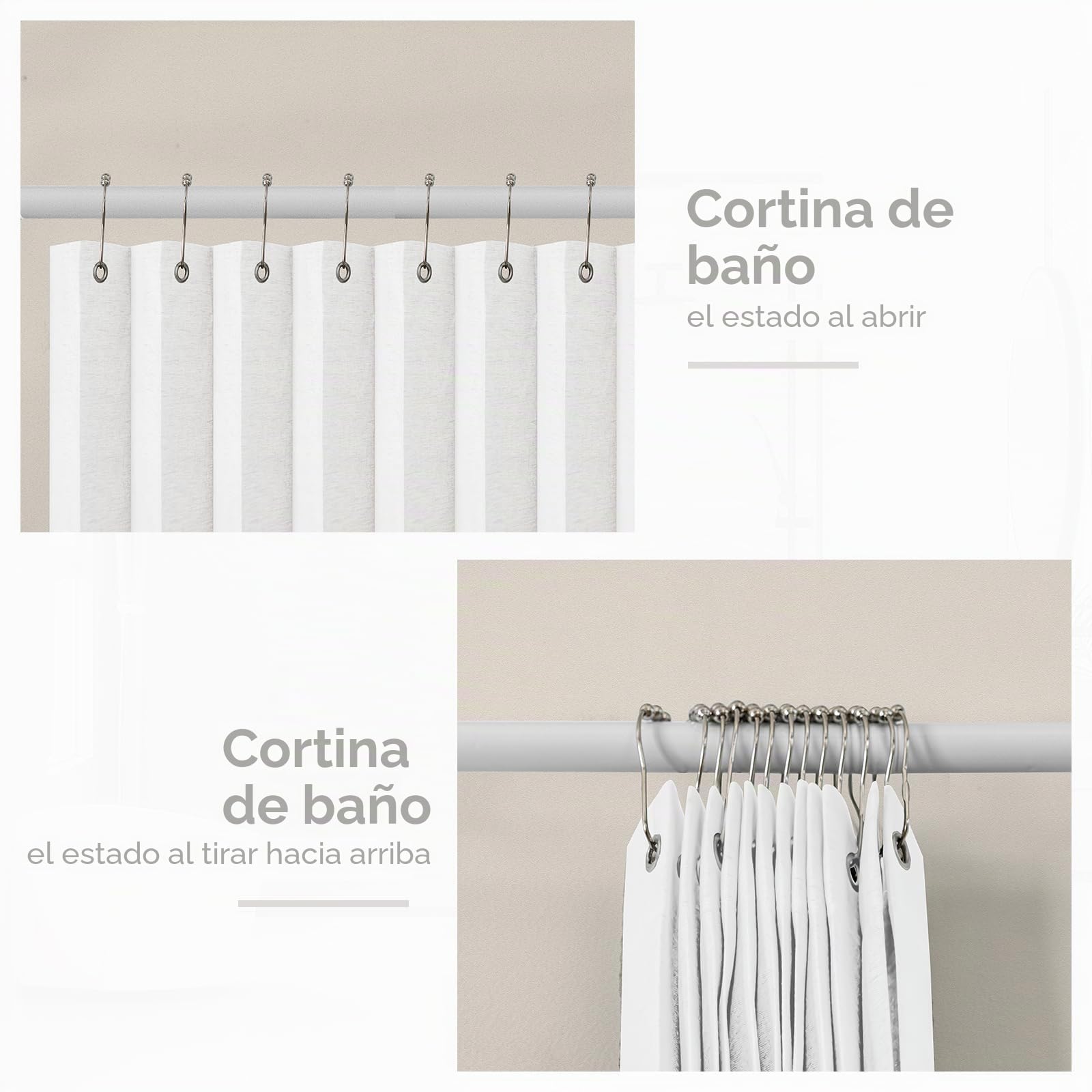 AJAZZ, Cortinas de Ducha Plegables magnéticas, Material de poliéster, Gancho para Cortina de Ducha, Cortina de Ducha Impermeable, Adecuada para Familia, Hotel, casa de Familia (Blanco, 77 Pulgadas de