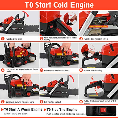 HUYOSEN 65CC 2-Cycle Gas Powered Chainsaw, 24-Inch Chainsaw, Cordless Handheld Gasoline Power Chain Saws for Cutting Trees, Wood, Garden and Farm(6524)