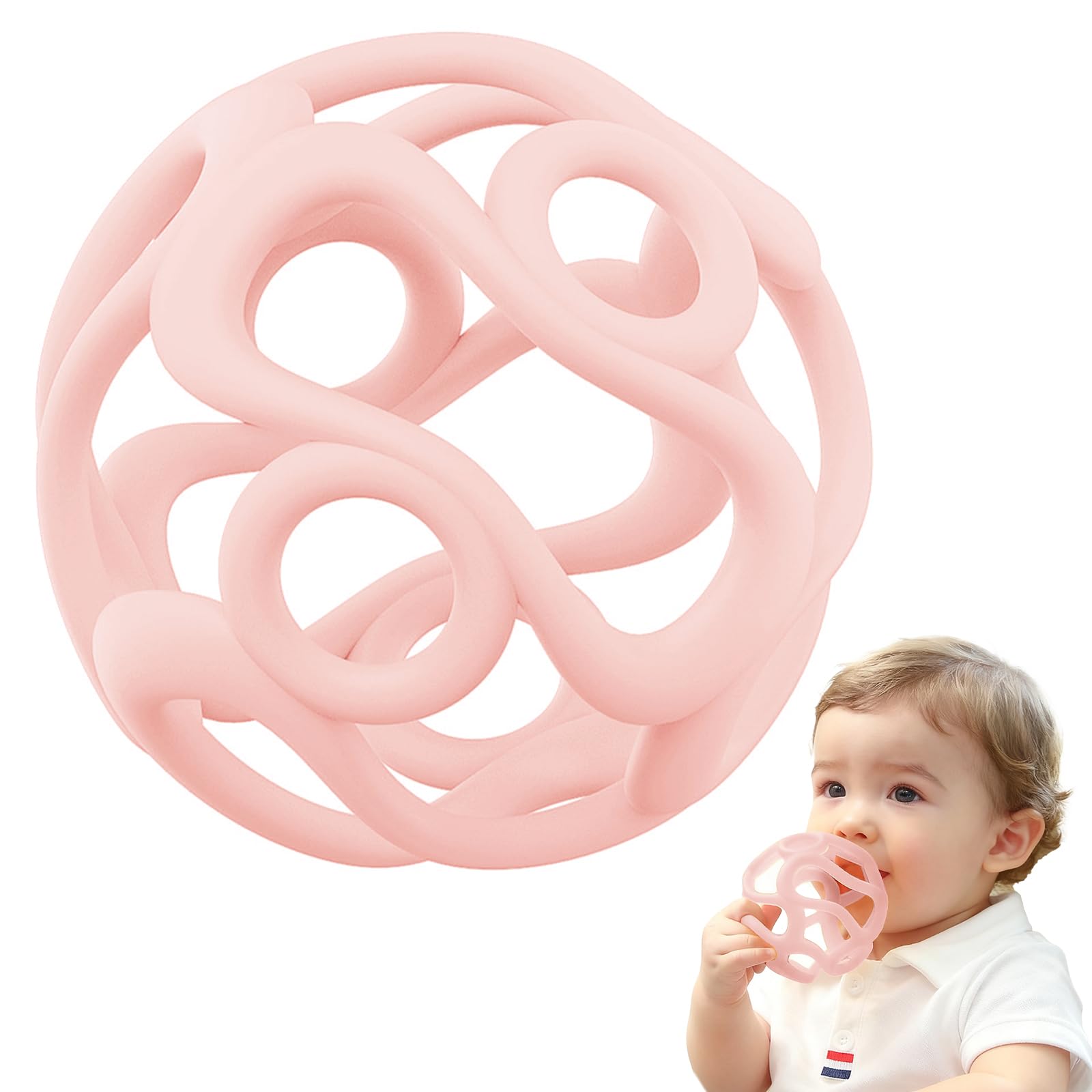 Uncle yang Baby Greifball aus Silikon, Flexibler Beißring und Greifling ab 0 Monaten, BPA-freies Zahnungsspielzeug – Unendliches Design in Rosa oder Weiß (Rosa)