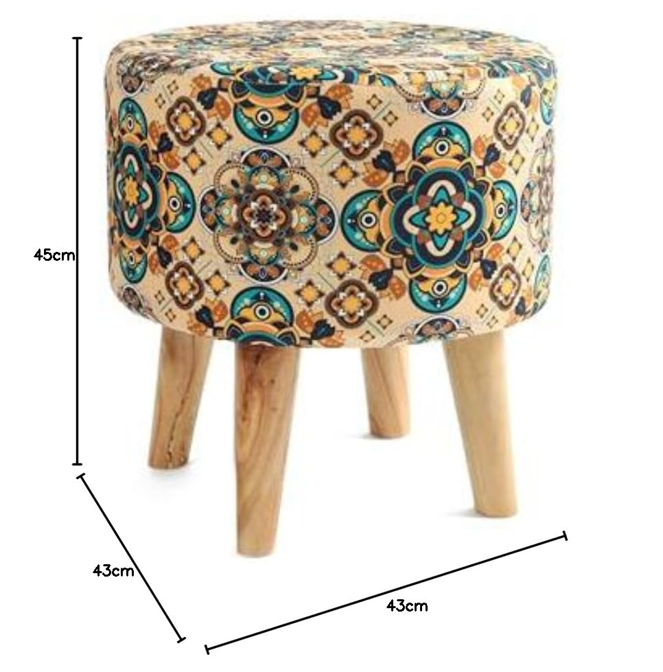 Image of NACIA Elegant Velvet Printed Ottoman Chair | Dressing Table Chair for Bedroom Makeup Room Decor | Modern Upholstered Ottoman with Wooden Legs for Living Room & Home (18x18x32 Inches, Darbar)