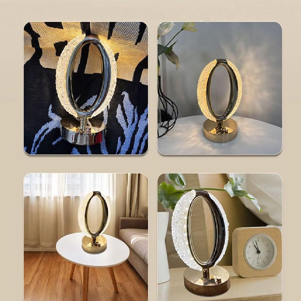 VENEXA Crystal Table Lamp | Touch Control Lamp with 3 Color | Metal Bedside Lamp for Kids Bedroom Romantic Desktop Nightstand | Stepless Dimming USB Charging Touch Night Light (Oval New) 1
