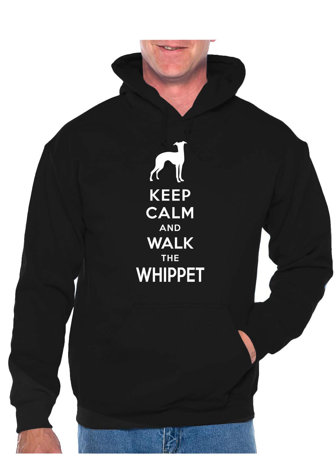 Print4u Unisex Black Keep Calm & Walk The Whippet Dog Lovers Slogan Hoodie Hoodie Large