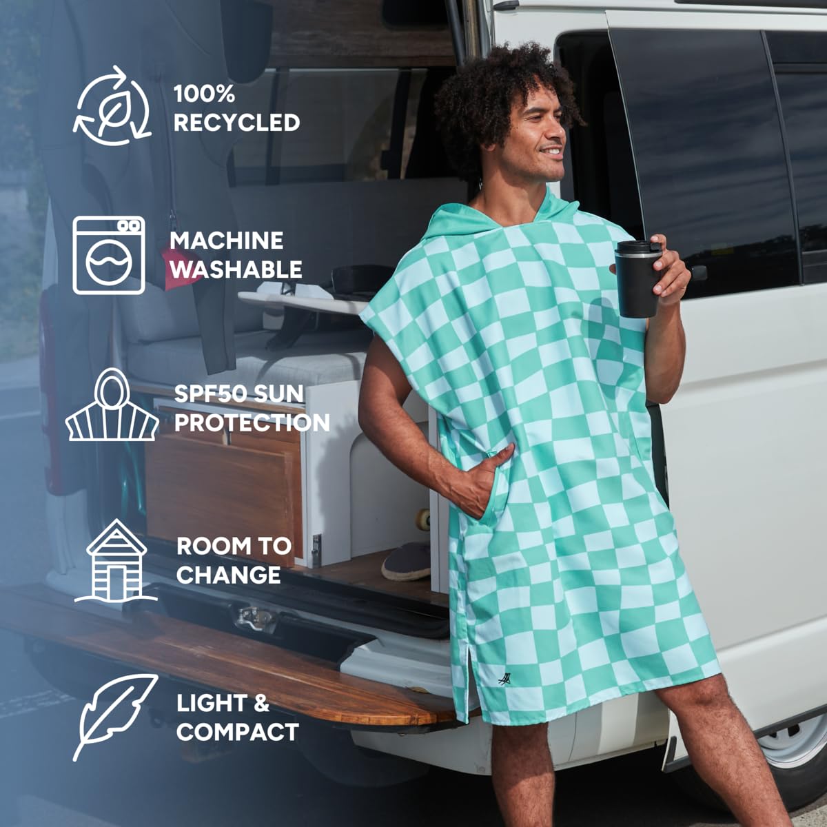 Dock & Bay Adult Beach Poncho, Hooded Towel with Deep Pockets, for Beach & Pool, Super Absorbent, Quick Dry, Check Mate - Image 2