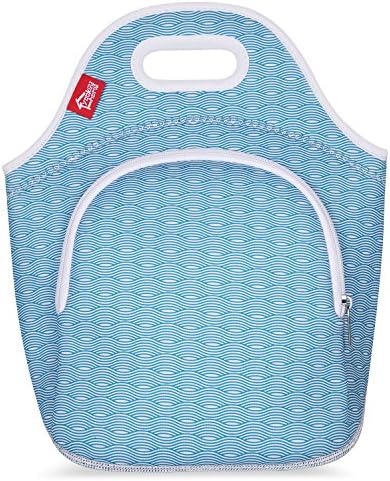 Neoprene Lunch Tote Bags with Pockets, Yookeehome Thick Insulated Thermal Cooler Blue Lunch Bags Waterproof Outdoor Travel Picnic Lunch Handbags Tote with Zipper