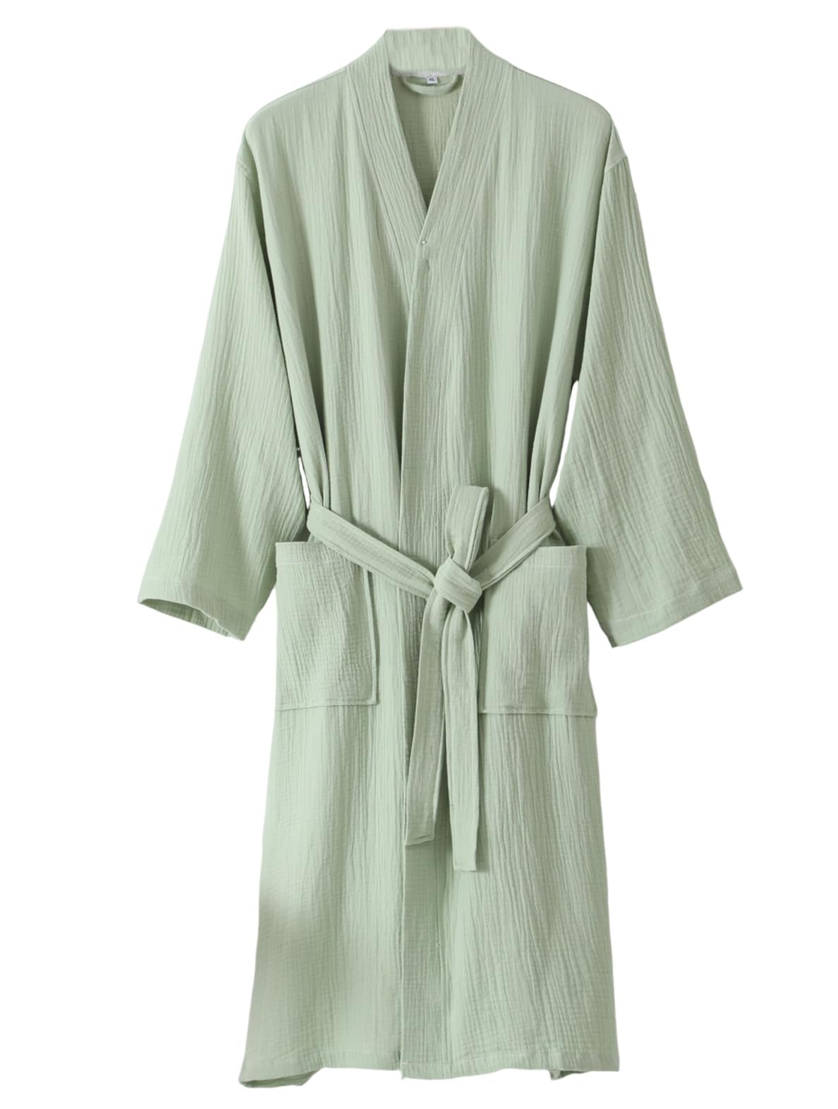 UUNBS Women's Cotton Gauze Lightweight Robe Absorbent Spa Kimono Bathrobe Muslin Yukata Loungewear Nightgown Dressing,Green,XL