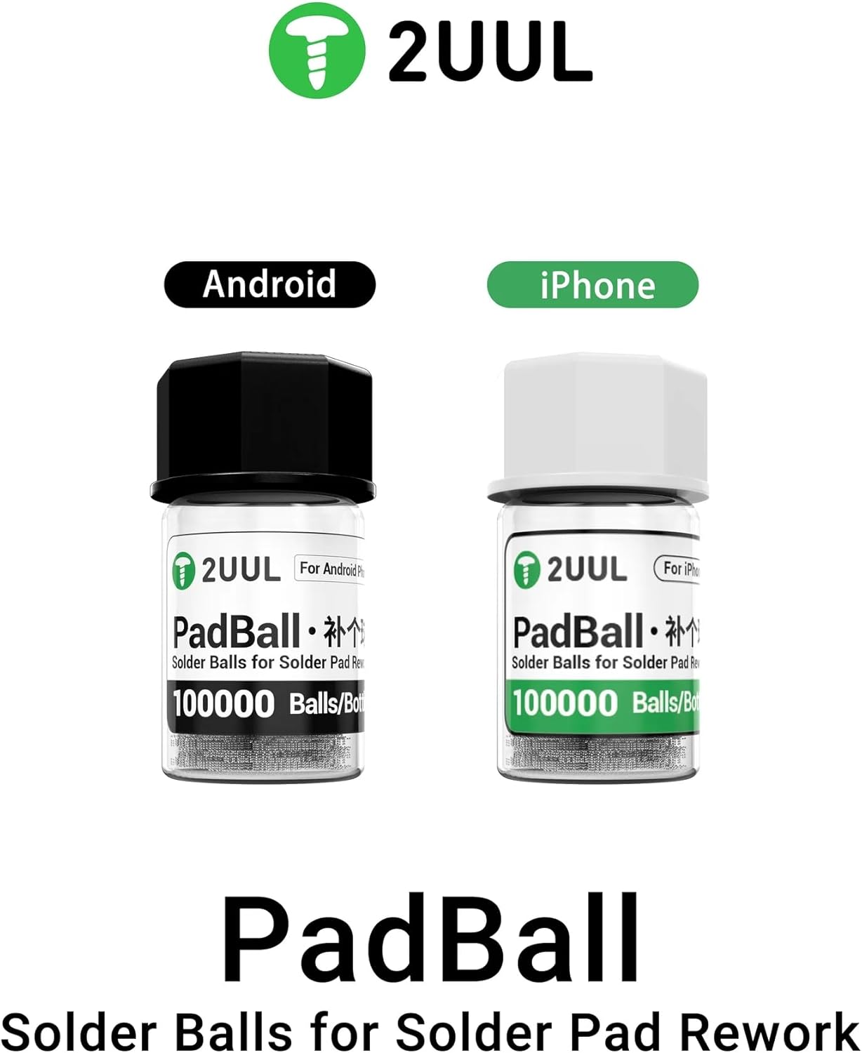 2UUL PadBall Solder Balls for iPhone for Android Solder Pad Rework Repair BP01/BP02 Solder Balls for Mobile Phones Motherboard Chips Hard Disk Basebands Rework Soldering WYLIE Tools 6 Pack