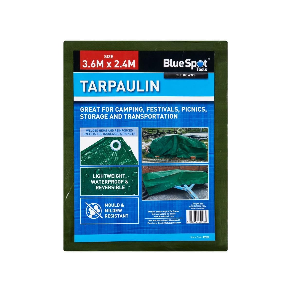 B&Q -  45926 Green Tarpaulin 3.6 X 2.4M B/s45926