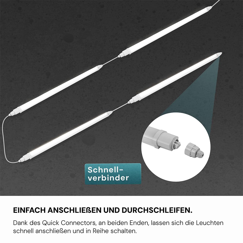 LUXULA 4x LED Feuchtraumleuchte 150cm Wannenleuchte SLIM 48W 4000K Neutralweiß 5760lm - Verknüpfbar - IP65 Wasserdicht - LED Deckenleuchte flach Kellerlampe Garagenlampe - Reihenschaltung
