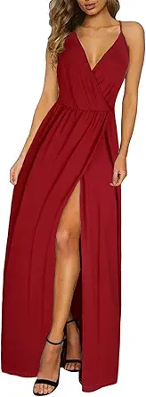 II ININ Women's 2023 Maxi Sundresses Summer Beach Long Wrap V-Neck Floral/Solid Casual Dress for Women