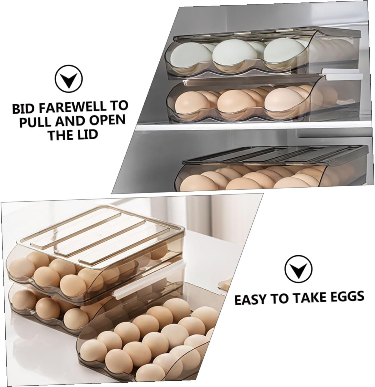 2-layer Plastic Egg Storage Box with 36 Eggs Capacity Roll-on-auto Scrolling Refrigerator Holder Tray for Kitchen and Fridge Organization
