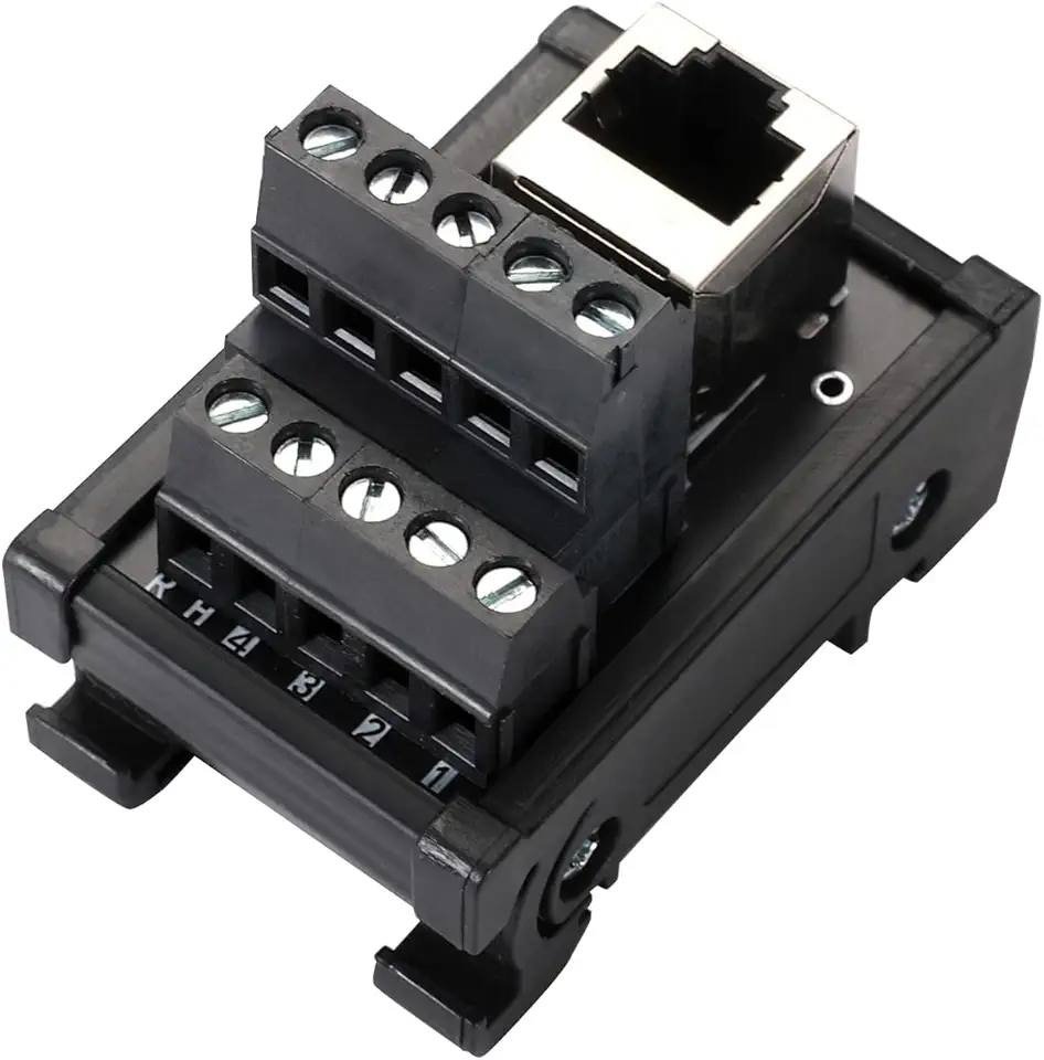 RJ45 8P8C DIN Rail Mount Ethernet Connector Distribution Breakout Board, One Way RJ45 Vertical Jack Terminal Block Connector with 120Ohm Terminal Resistor