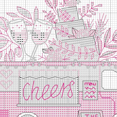 Image of Dimensions 70-65233 Wedding Cheers Counted Cross Stitch Kit for Beginners, 6 inch x 6 inch, 14 Cnt. Ivory Aida, 4 Pieces