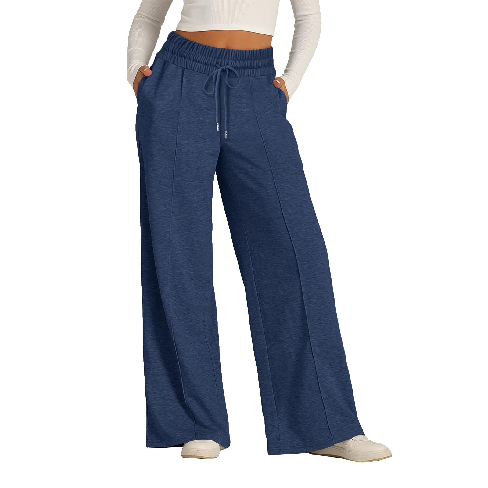 Womens Wide Leg Sweatpants Lightweight High Waisted Joggers with Pockets Baggy Comfy Drawstring Lounge Pants 2024