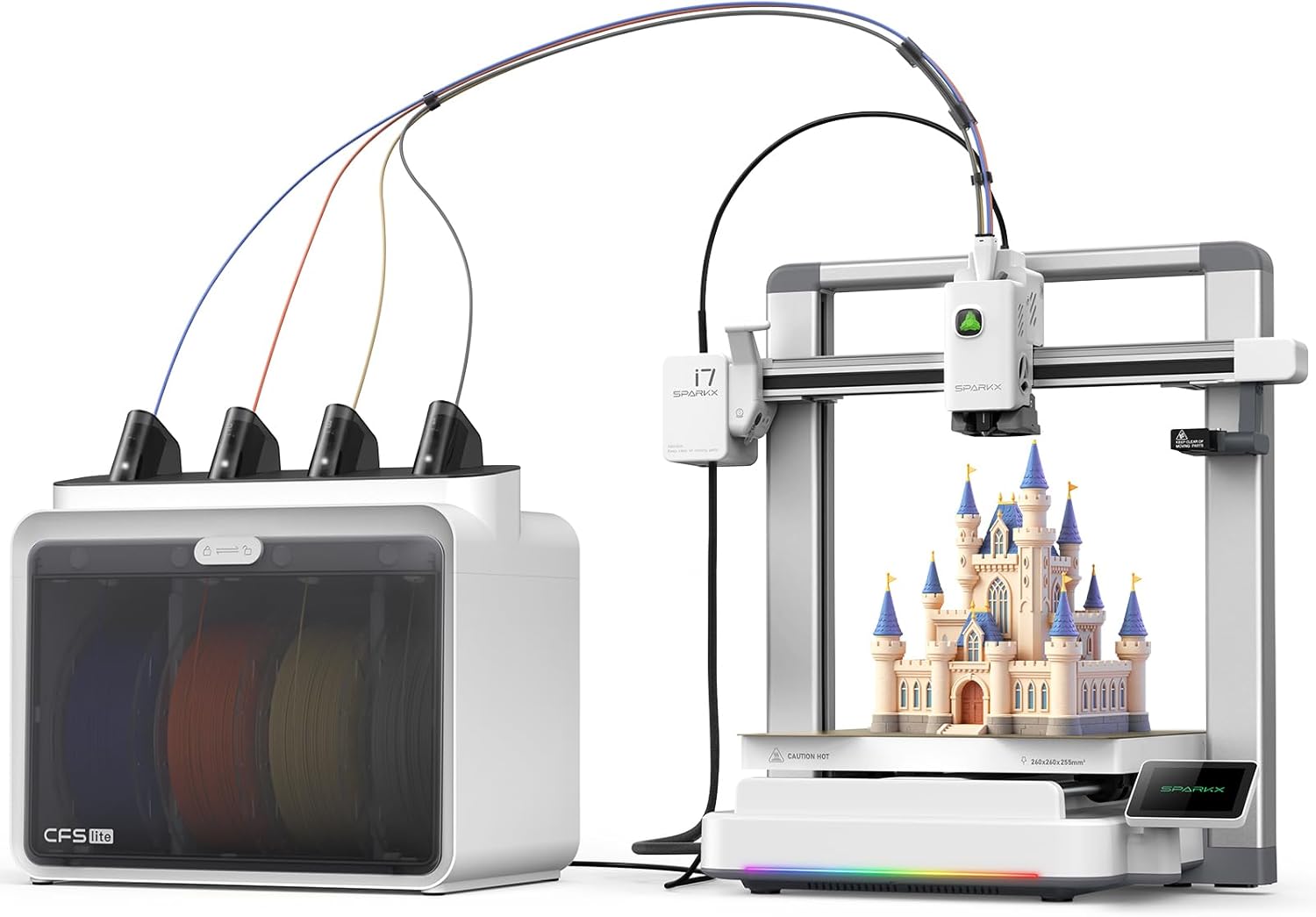 Creality SPARKX I7 Combo 3D Printer, Multi Color with CFS Lite AI Photo to 3D Printing 500mm/s High Speed Auto-Leveling RGB Light 95% Pre-Assemble Essential Parts Low Noise 10.24×10.24×10 inch