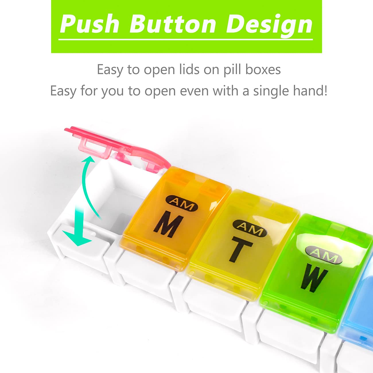 Organizador de píldoras para 7 días (dos veces al día) – Remtise AmPm Daily Pastillero Organizador de medicamentos, caja de píldoras semanal con botón para píldoras, vitaminas, aceite de pescado,