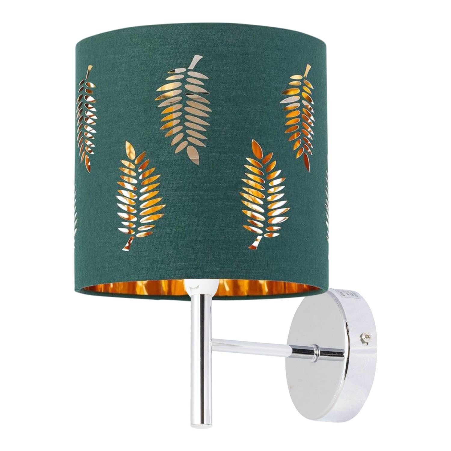Firstchoicelighting Chrome & Green Brea Chrome Wall Light With Dark Green Fern Shade, Modern Wall Sconce, Led Compatible, Mains Hard Wired