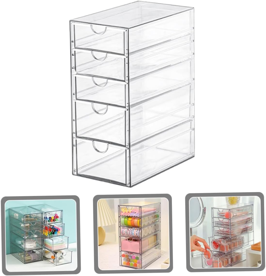 Transparent Drawer Type Storage Case Desktop Organizer Box for Makeup Jewelry Stationery Plastic Multi-compartment Storage Container for Office School Home Sundries