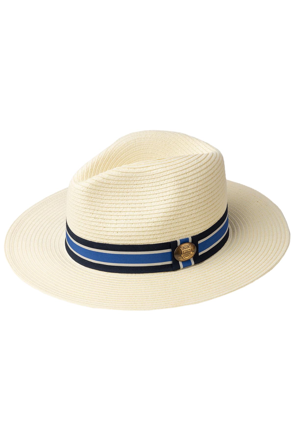 Rydale Mens Panama Hat Printed Band Summer Fedora Hats Straw Trilby Headwear (as8, Alpha, xx_l, Navy Stripe)