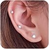 Flat Back Dainty Pearl Earrings for Women - 14K Gold Hypoallergenic Cartilage Earring 345mm Faux Pearl Stud Earrings Screw Back Gold Stud Earrings for Women, Suitable Gifts for Women