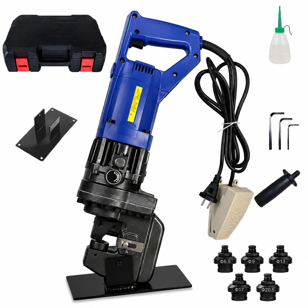 Koyike One Color Hydraulic Hole Puncher 1400W High Speed Metal Punching Machine, Heavy Duty Electric Press Punch Tool For 6Mm Iron Plate, Steel Frame & Copper Row