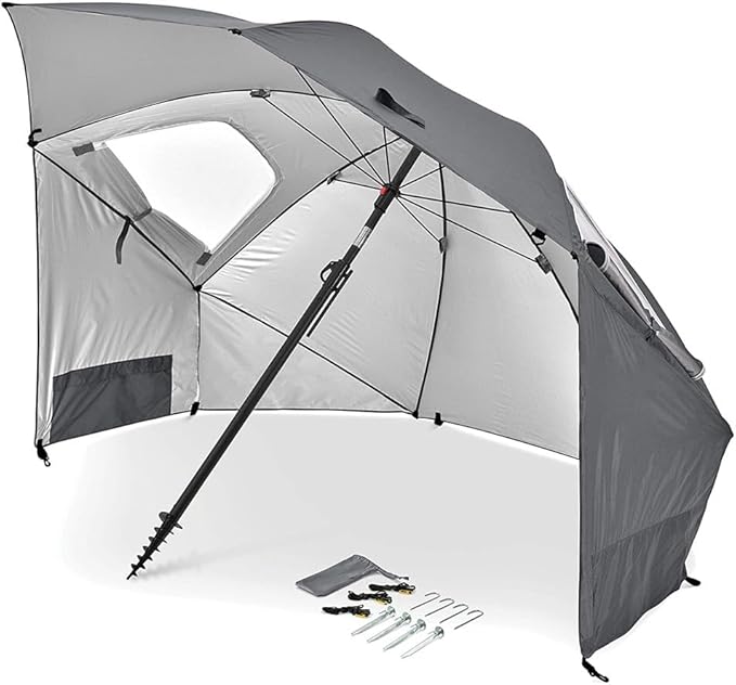 Sport-Brella Premiere UPF 50+ Umbrella Shelter for Sun and Rain Protection (8-Foot, Gray)